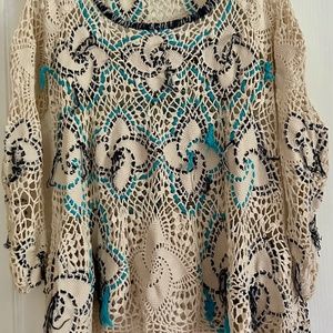 Free People Ivory Lace Crochet Sweater with weaved yarn-sz M